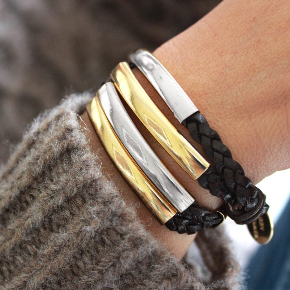 Addison Gold and Silver with Black Leather in Neutral