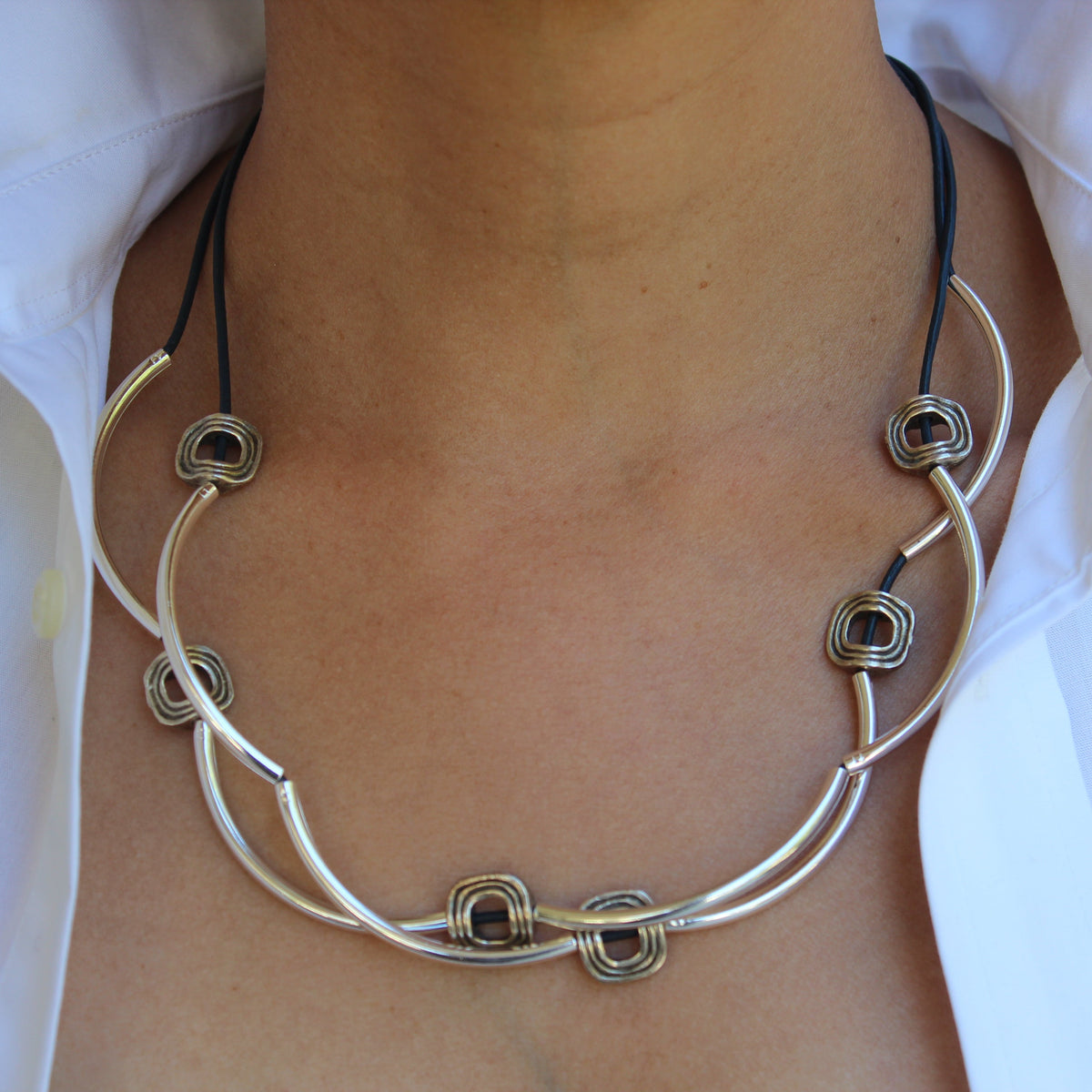 The Aura Silver Convertible Leather Wrap Bracelet & Necklace