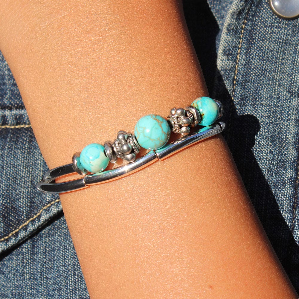 Basil silver adjustable bracelet with turquoise
