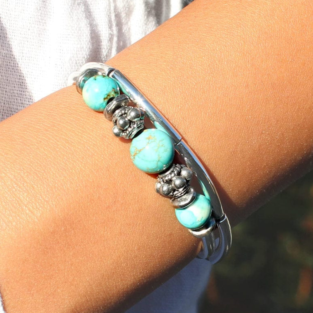 Basil Silver & Leather Adjustable Bracelet with Semi Precious Turquoise