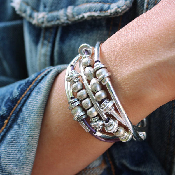 Wanda perlee シルバーリング＆ブレスレット Bella Purple Leather Wrap | Shop Layered Handmade Bracelets