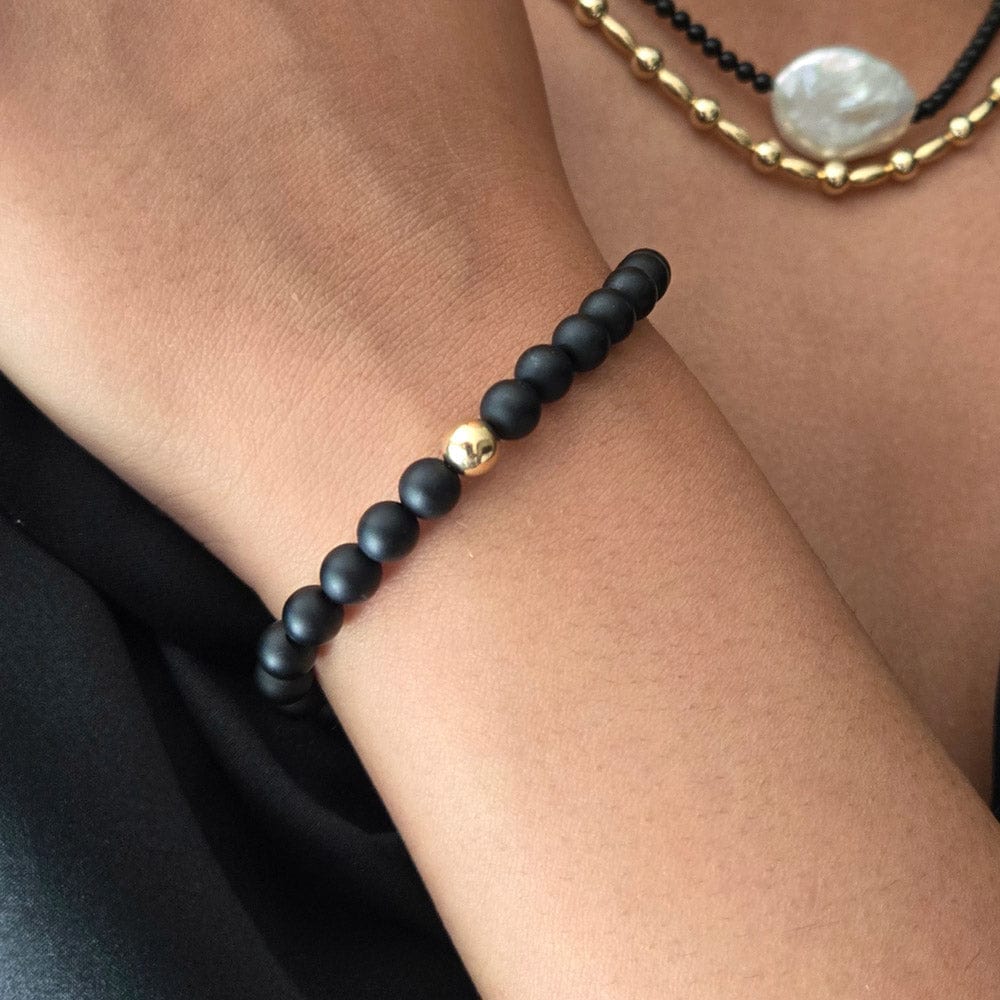Black Onyx Stretch Bracelet with 14k Gold-Filled Bead