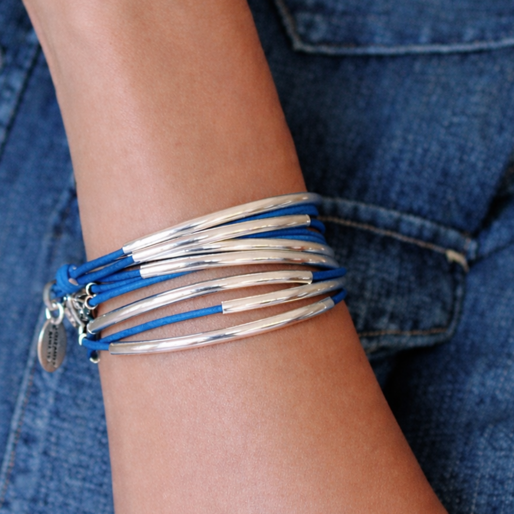 Lizzy Classic 4 Strand Blue Leather Wrap Bracelet | Convertible