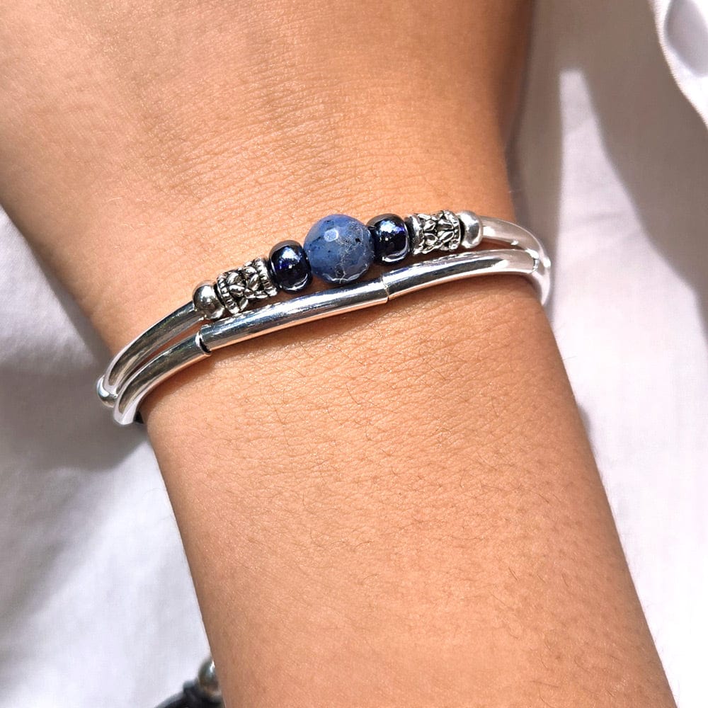 Blue Ocean silver and leather bracelet with lapis