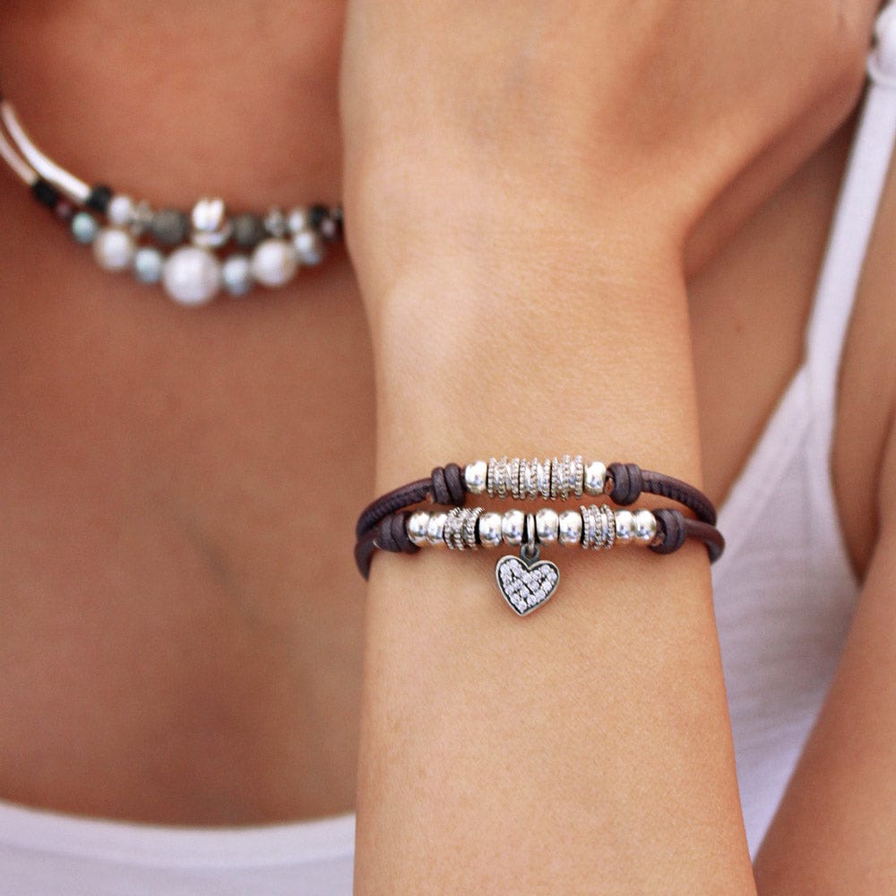 Charlotte Purple Leather Bracelet with Sterling Silver Heart Charm