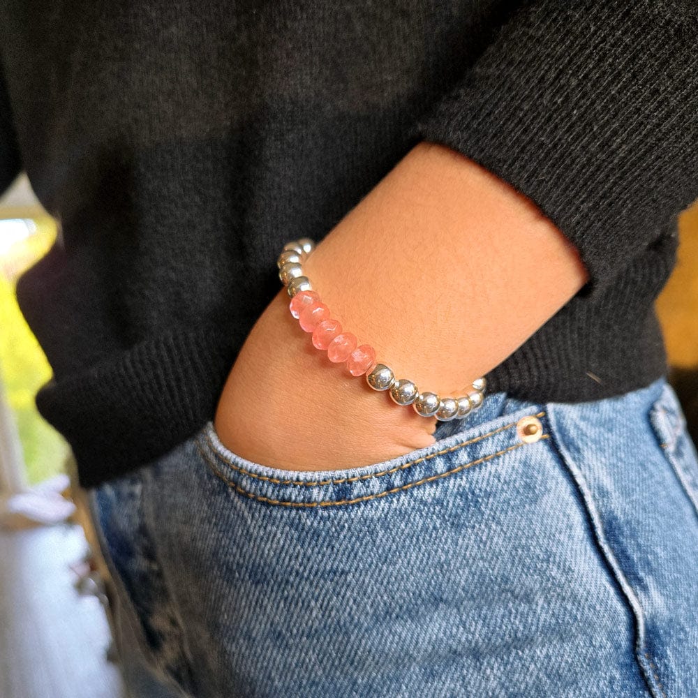 Sterling Silver Bracelet w Cherry Quartz Beads