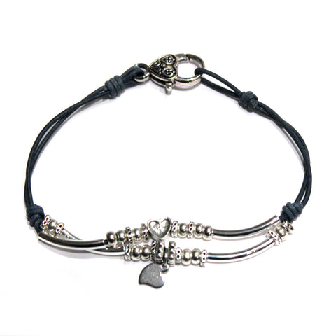 Cheyenne Silver Hearts Leather and Silver Anklet – Lizzy James