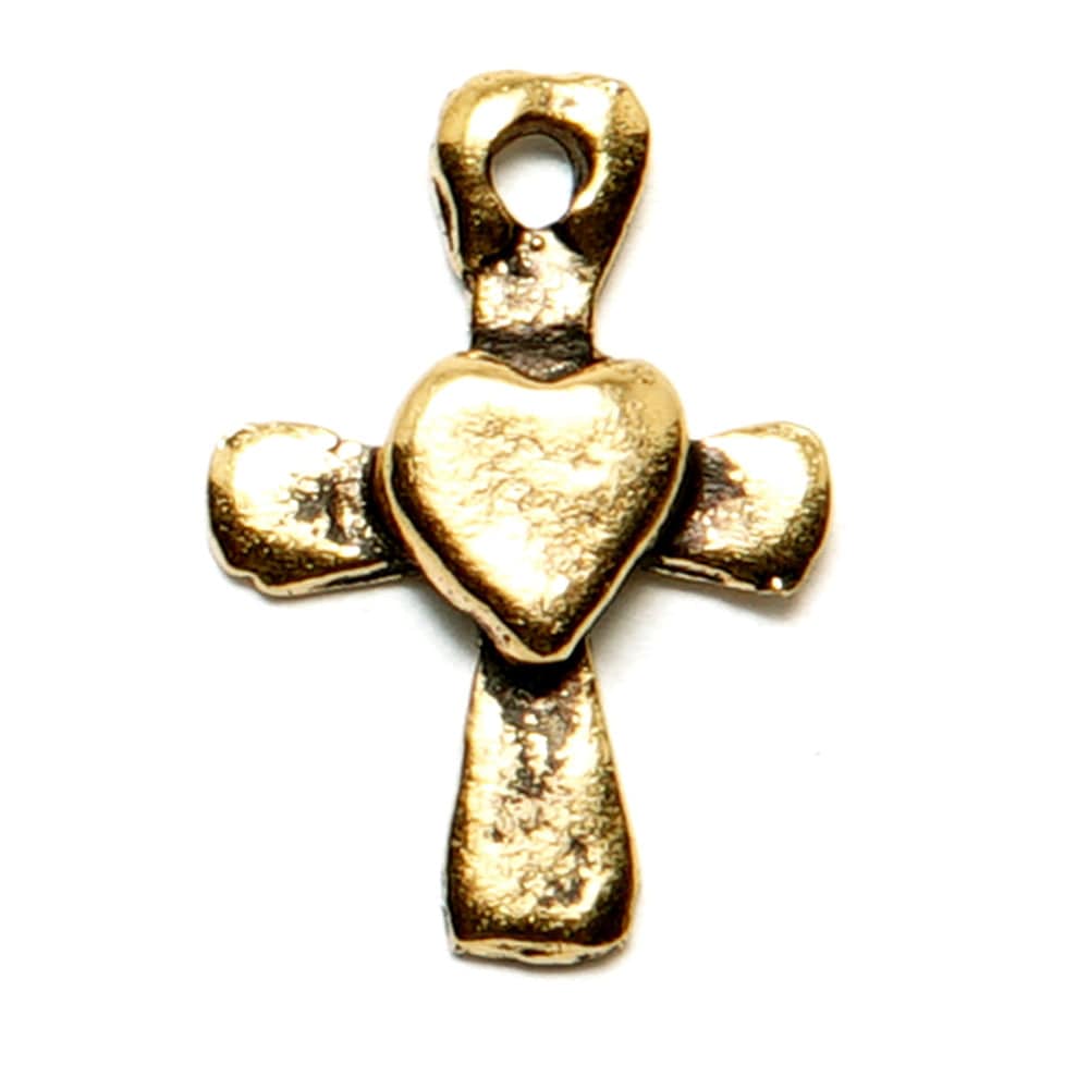 Cross Heart Charm Gold