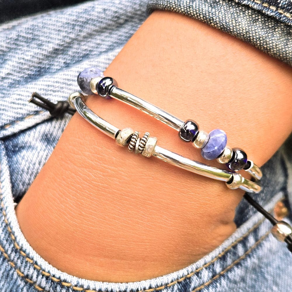 Ebba Silver and Leather Adjustable Bracelet without Charm