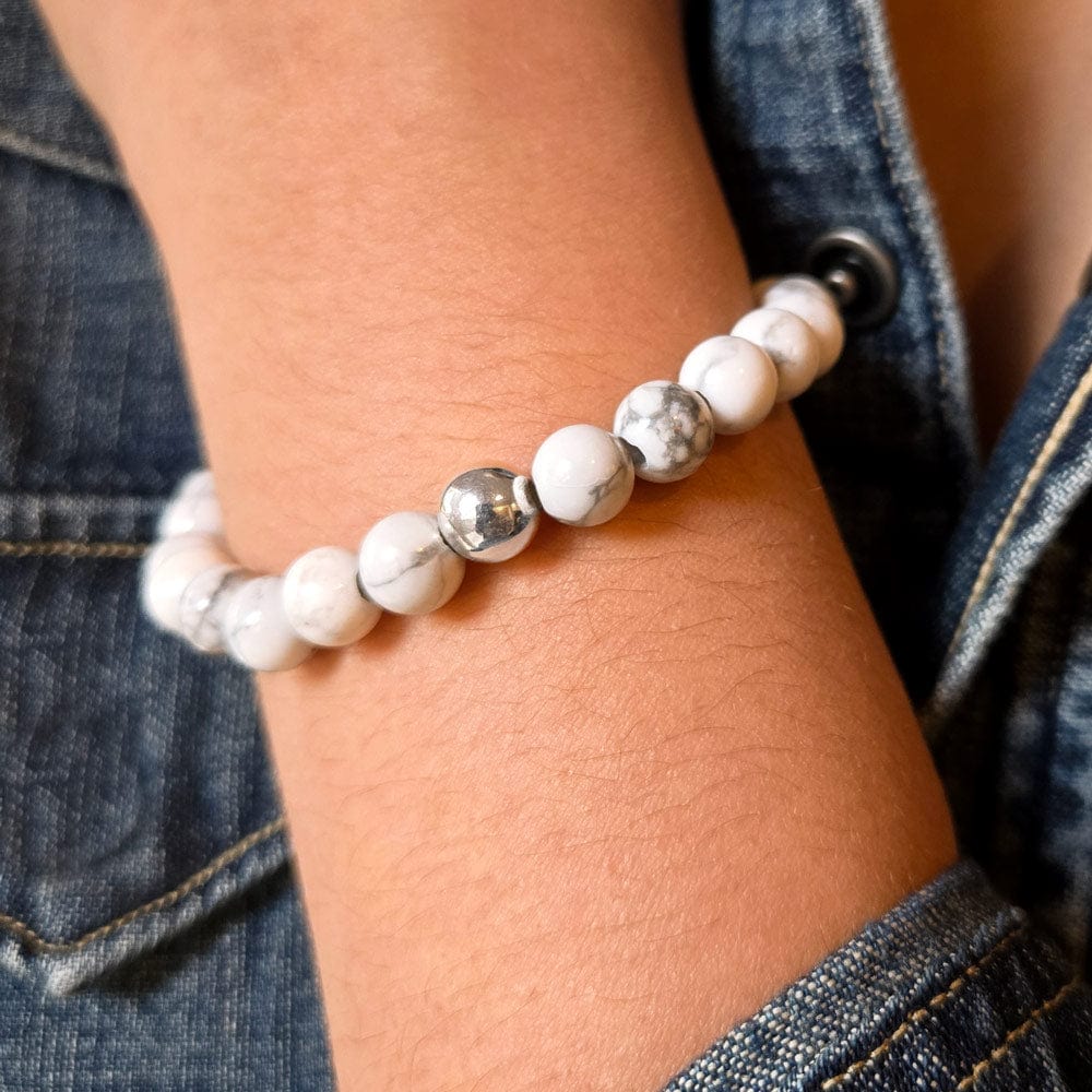 Howlite Stretch Bracelet w Sterling Silver Bead