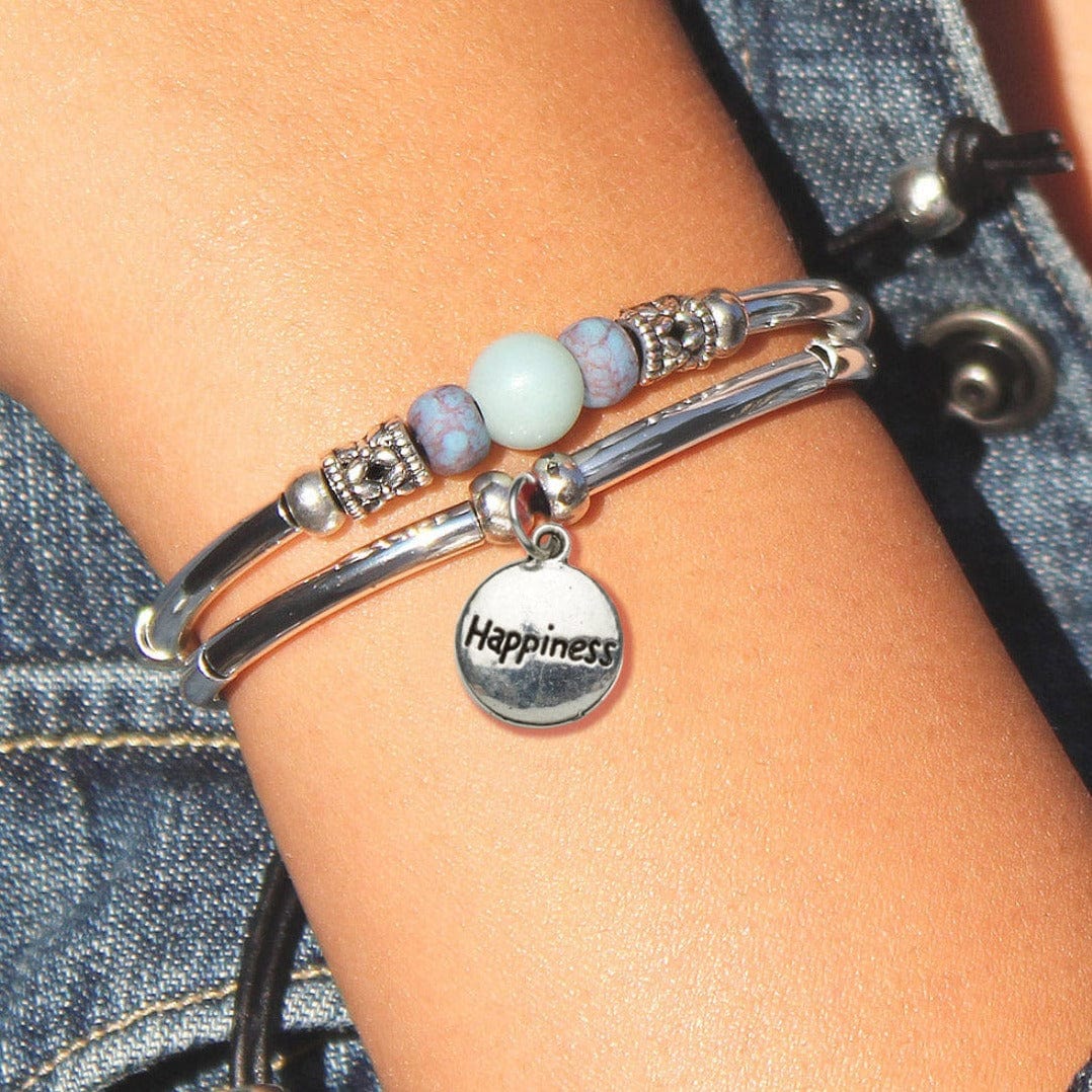 Kauai Silver Bracelet with Amazonite and Silver Happiness Charm