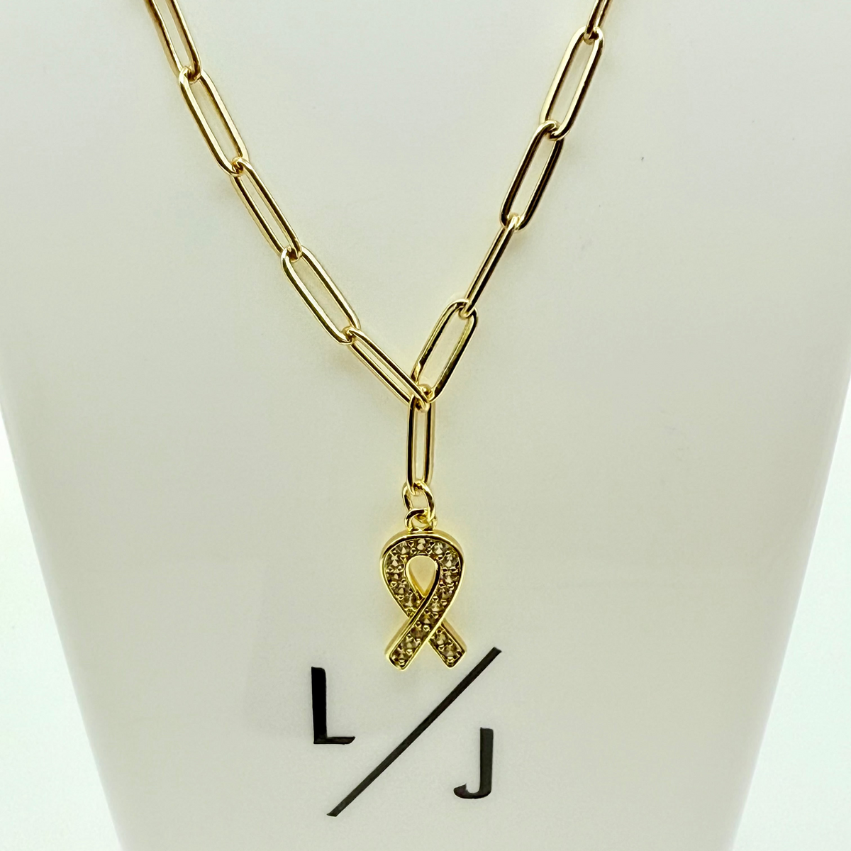 Legacy Necklace with Gold Paperclip Chain &amp; CZ Awareness Charm