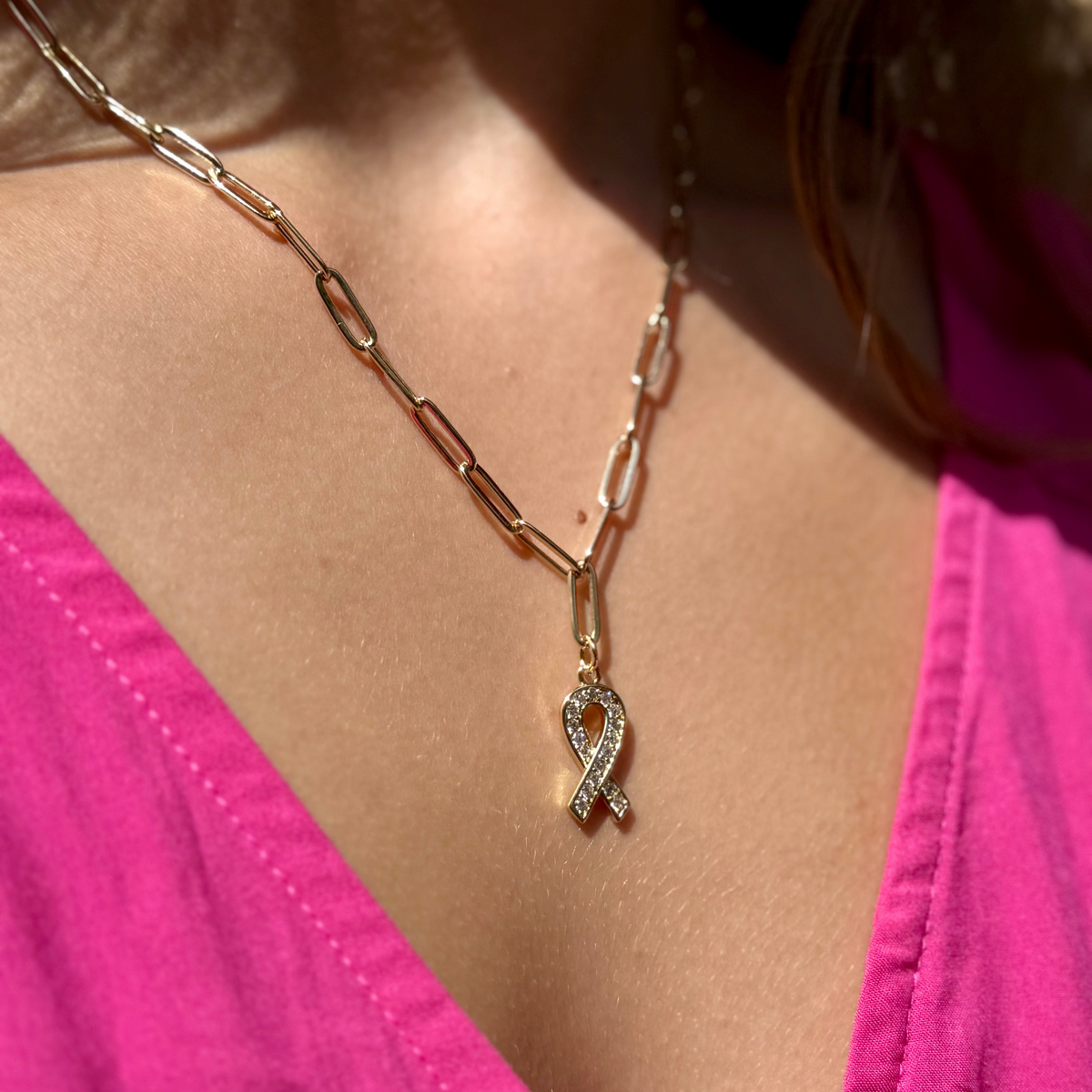 Legacy Necklace with Gold Paperclip Chain &amp; CZ Awareness Charm