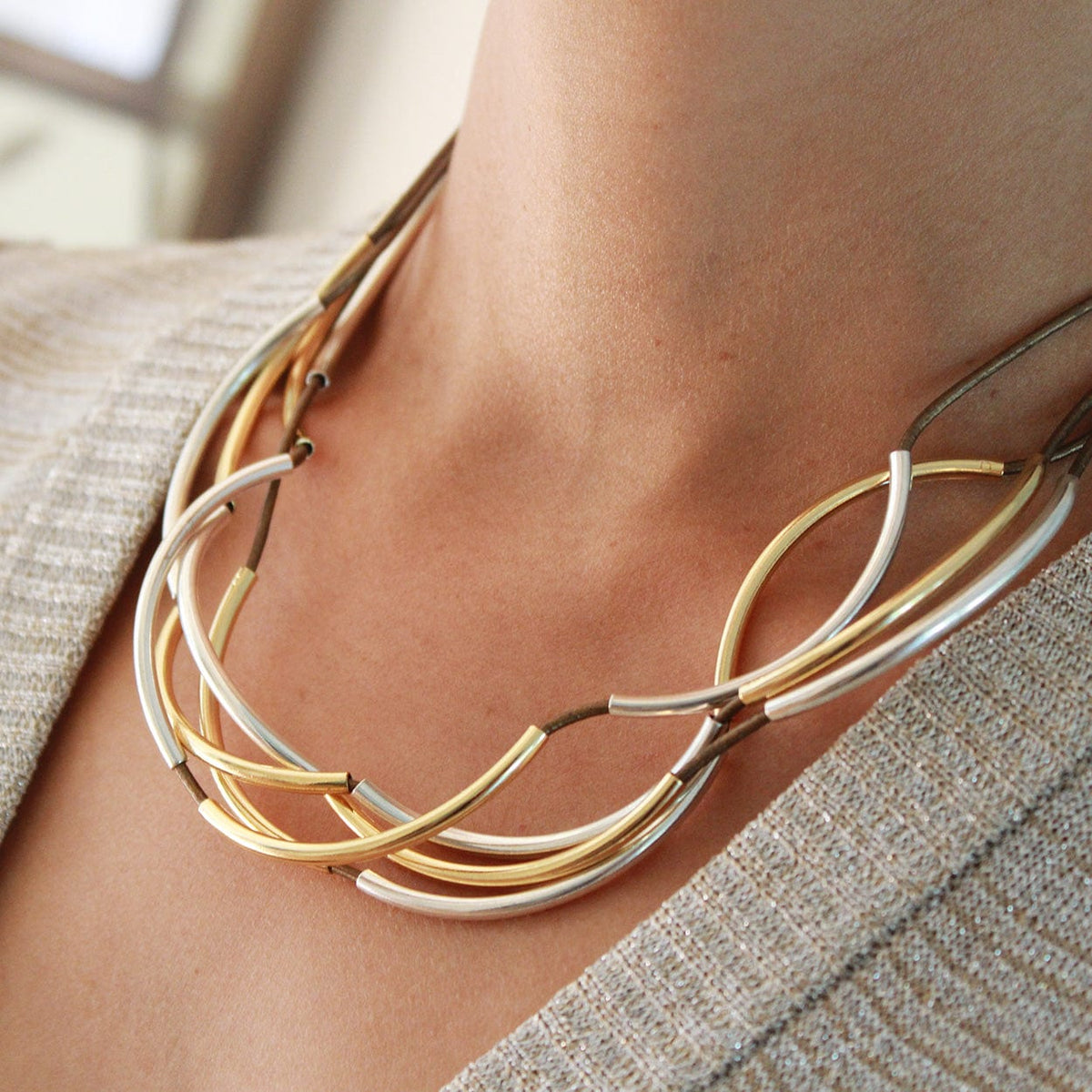 Lizzy Classic 4 Strand Gold and Silver Necklace