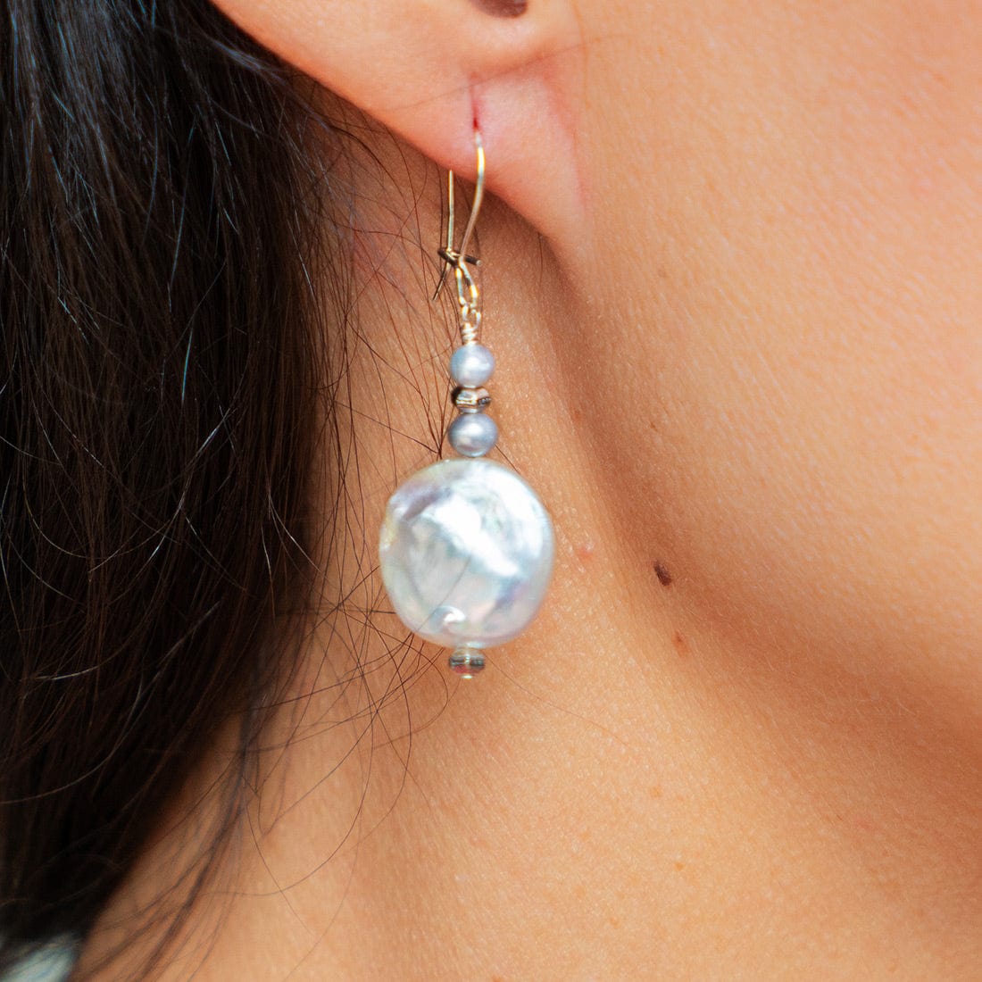 Lotus white large pearl earrings