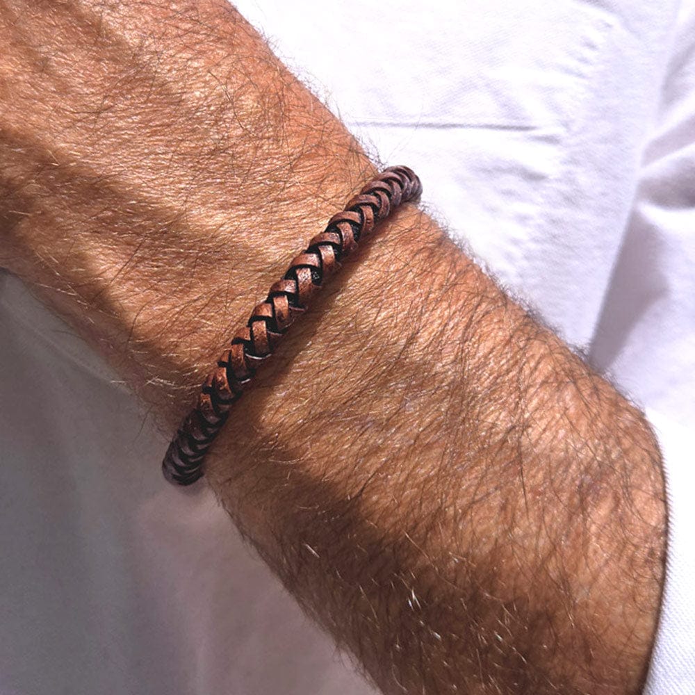 Max men's brown braided leather bracelet
