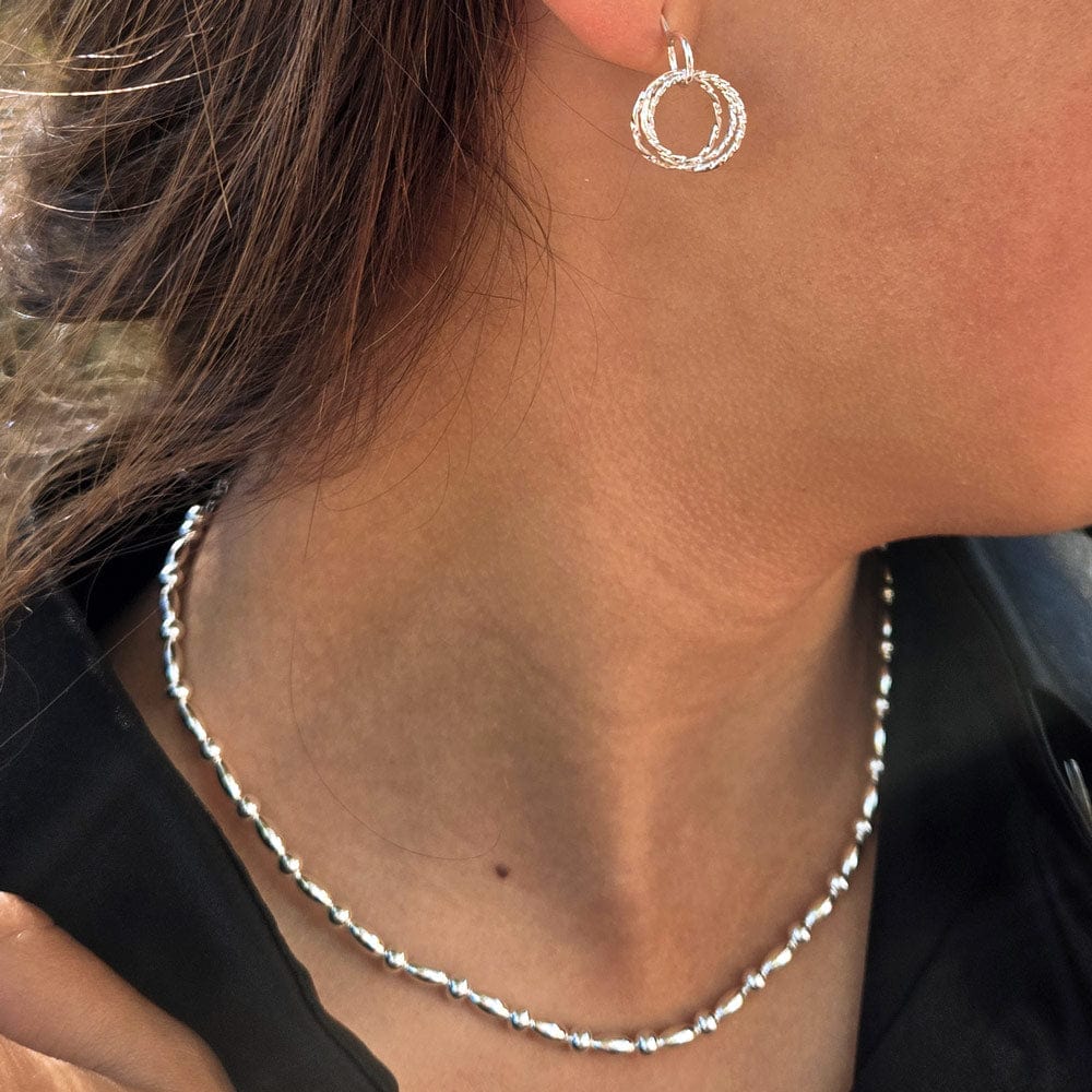 Sterling Silver Quad Circle Earrings Medium also shown Sterling silver rice bead necklace