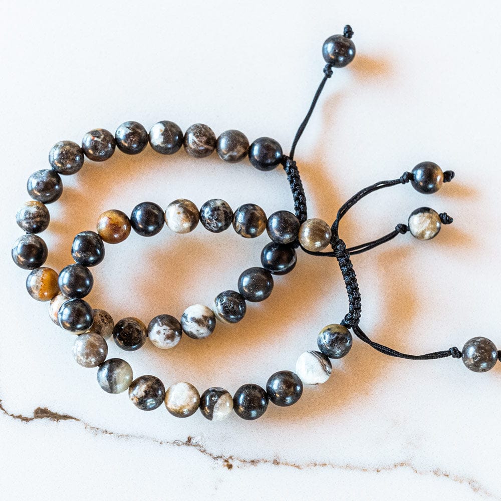2 Men&#39;s Natural Fossil Bracelets w Adjustable Cord