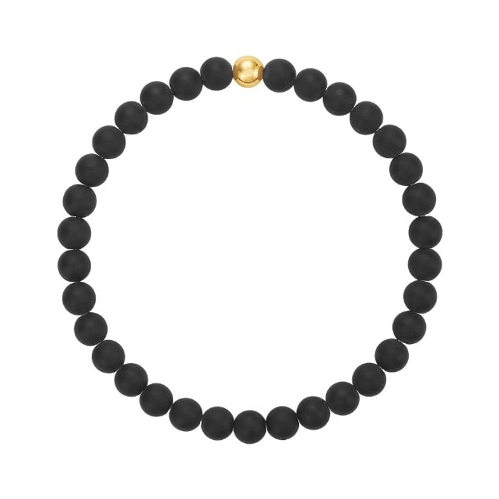 Men&#39;s black onyx stretch-to-fit bracelet with 14k gold-filled bead
