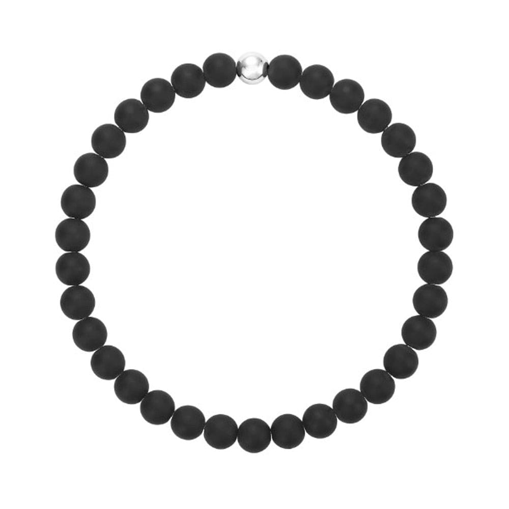 Men&#39;s black onyx stretch-to-fit bracelet with sterling silver