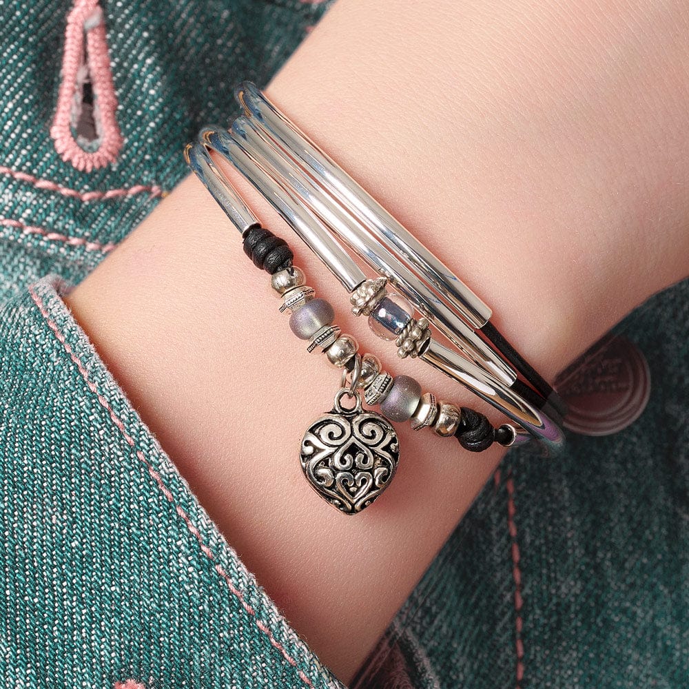 Mini Asha silver and leather bracelet with puffed heart charm