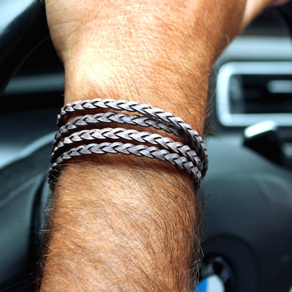 Nate Men&#39;s Bracelet Natural Brown Gray Leather