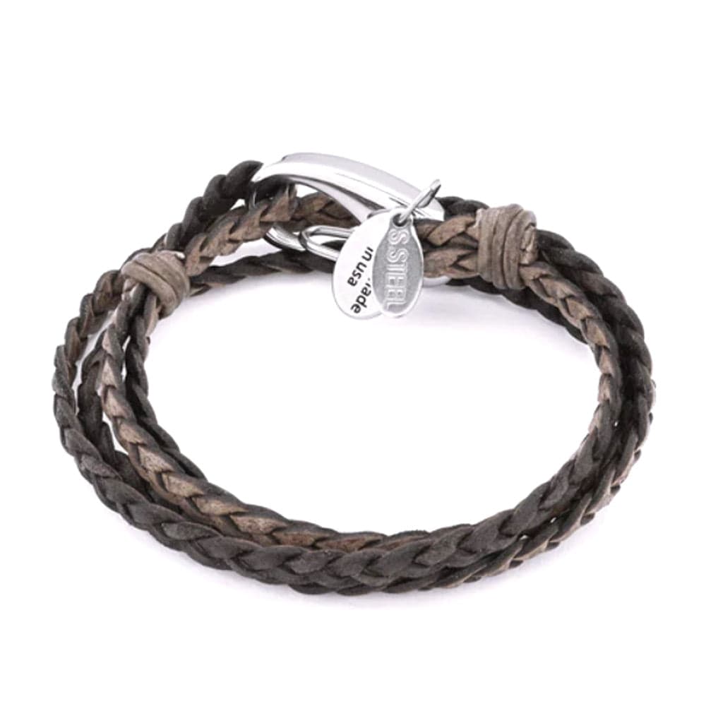 Nate Natural Brown Grey Leather Bracelet