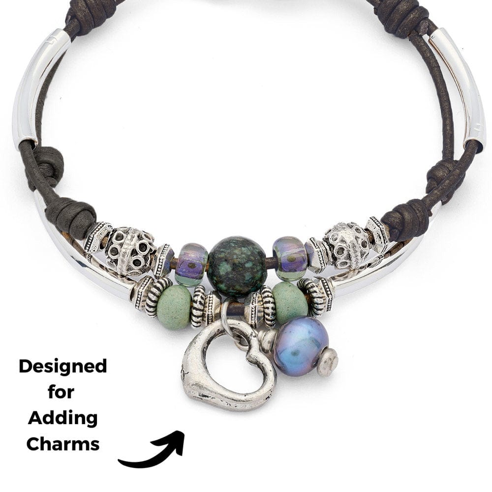 Palm Springs Turquoise &amp; Blue Pearl Adjustable Silver Bracelet