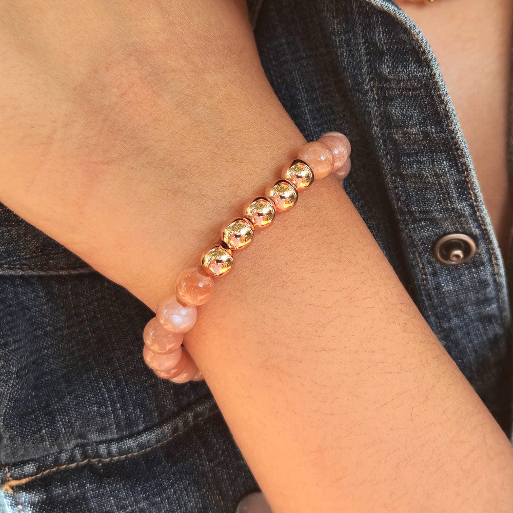 7mm and 8mm Pink Sandstone Bracelet with Rose Gold Stretch Bracelet