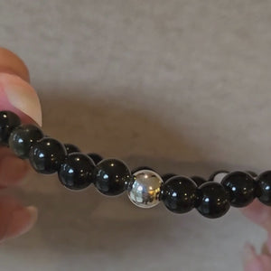 Golden Obsidian Beaded Stretch Bracelet w Sterling Silver Bead video
