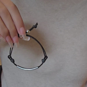 Gina Adjustable Black Leather Bracelet with Stainless Steel Crescent video
