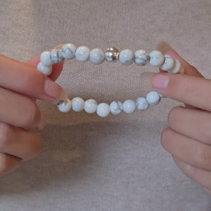 Howlite Beaded Stretch Bracelet w Sterling Silver Bead video