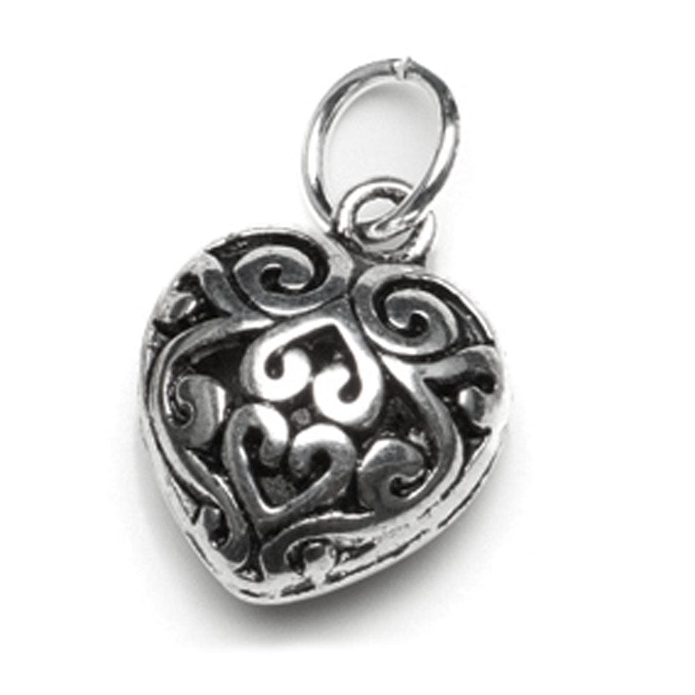 Puffed Heart Silver Charm