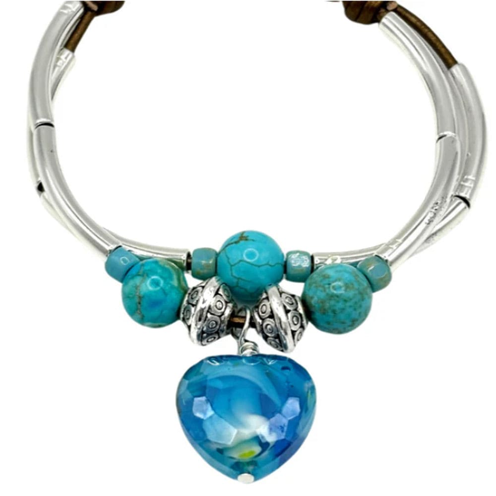 Rarity Silver &amp; Leather Bracelet with Blue Heart Charm