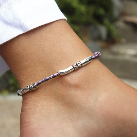 White & Silver Braided Leather Bracelet