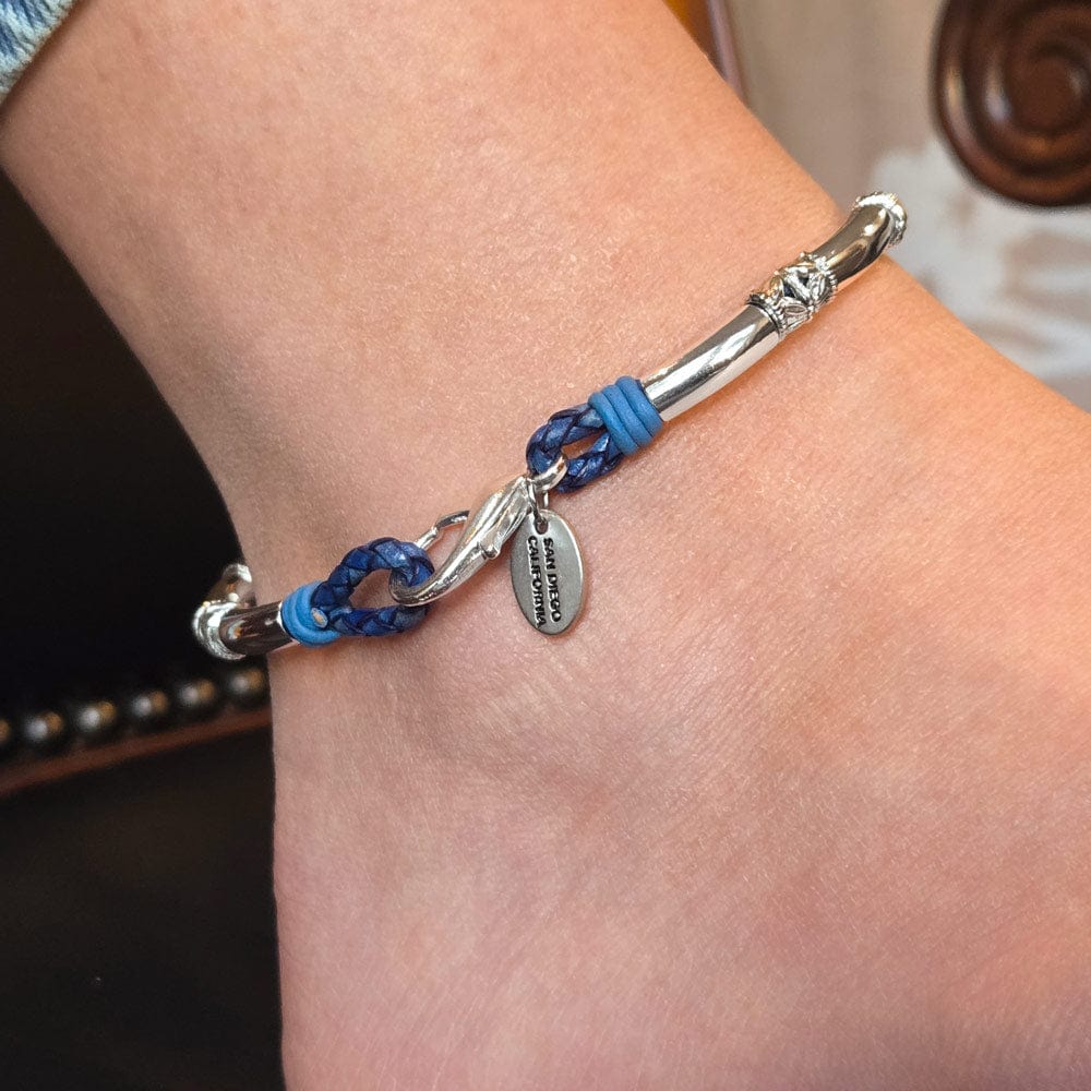 Rayette Braided Blue Leather &amp; Silver Crescent Anklet