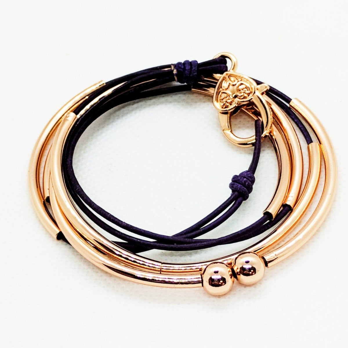 Rose Gold Girlfriend Natural Purple Leather Wrap Bracelet