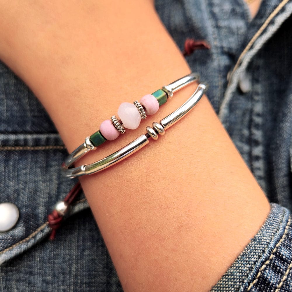 Silver Adjustable Bracelet with Pink and Green Beads Briar Rose
