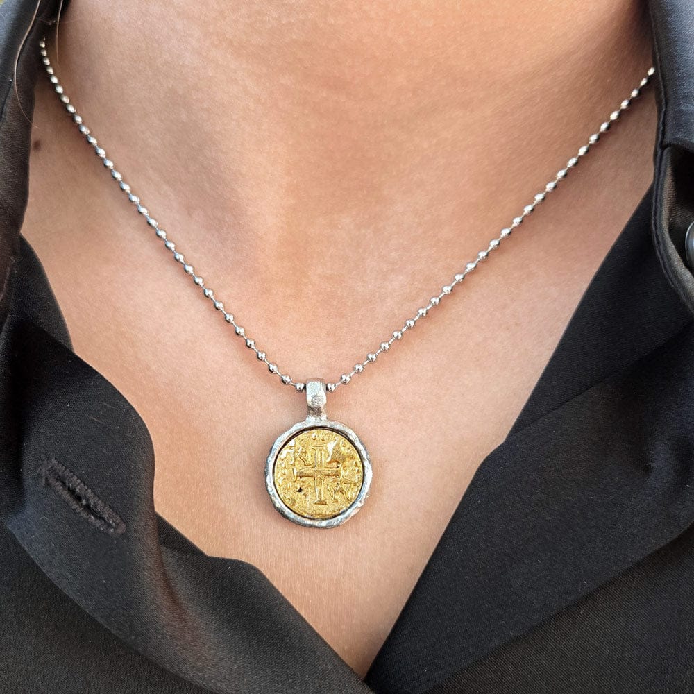 Cross Necklace w Silver Coin Medallion | Adjustable