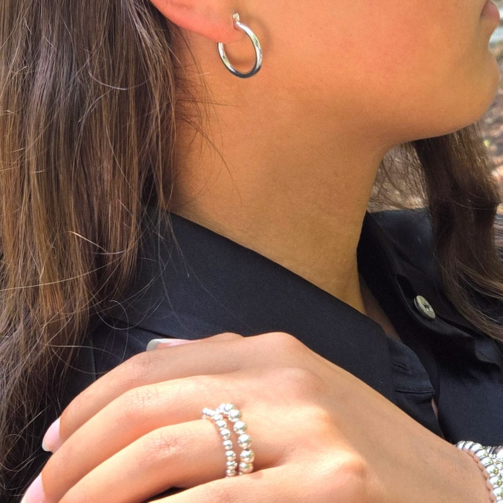 Small Sterling Silver Hoop Earrings with Stacked Rings