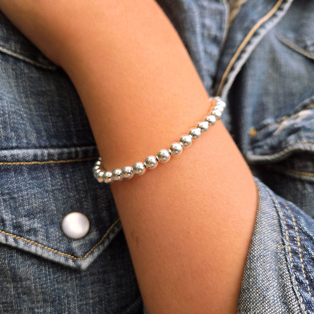 Sterling Silver 5mm Beaded Stretch Bracelet - Waterproof | Lizzy James