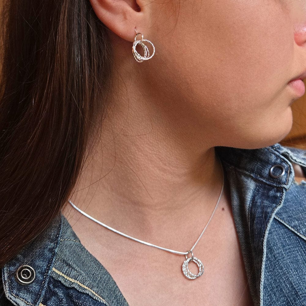 Sterling Silver Quad Circles Adjustable Necklace shown with the Sterling silver Quad circles earrings
