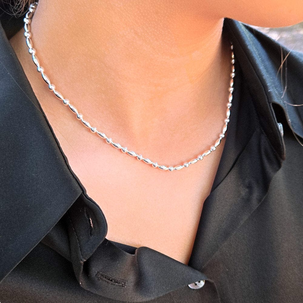 Sterling Silver Rice Bead 16 Inch Necklace with Extender