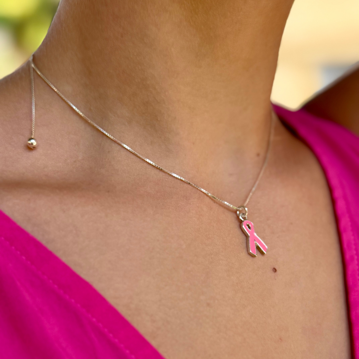 Thrive Necklace with Sterling Silver Chain &amp; Pink Awareness Pendant