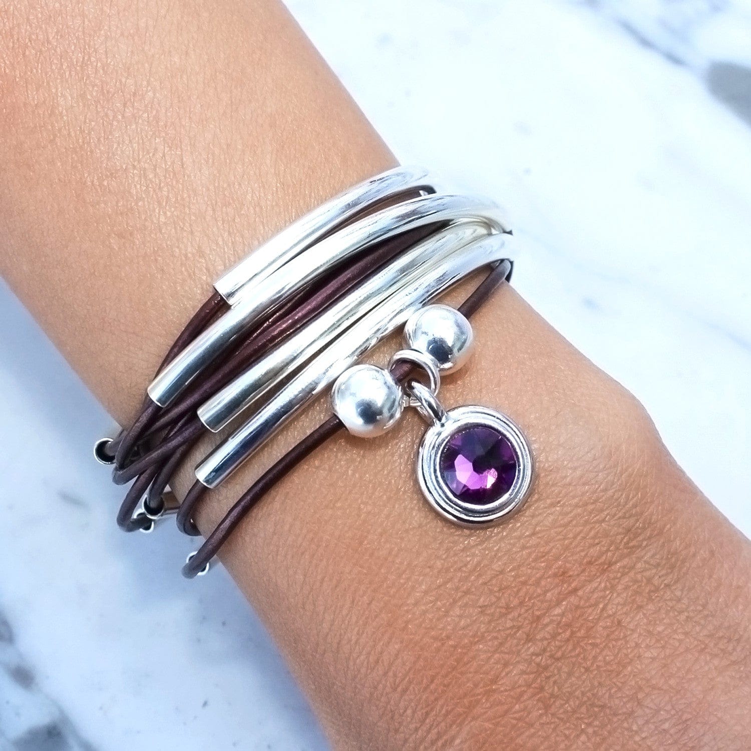 February Birthstone Amethyst Purple Crystal Charm