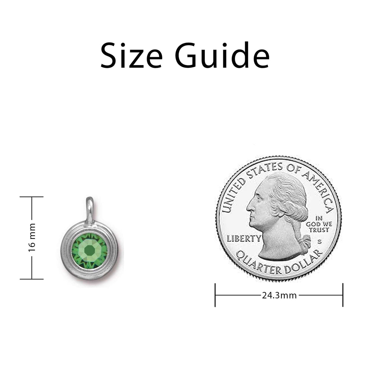August Peridot Crystal Charm Sizing Guide