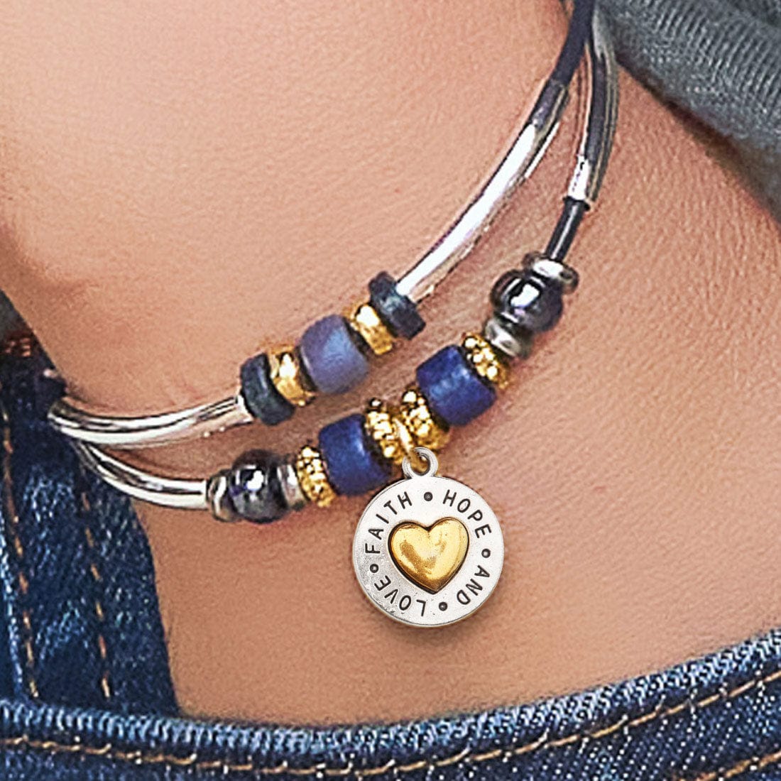 Circle of Faith, Hope, and Love silver and gold charm