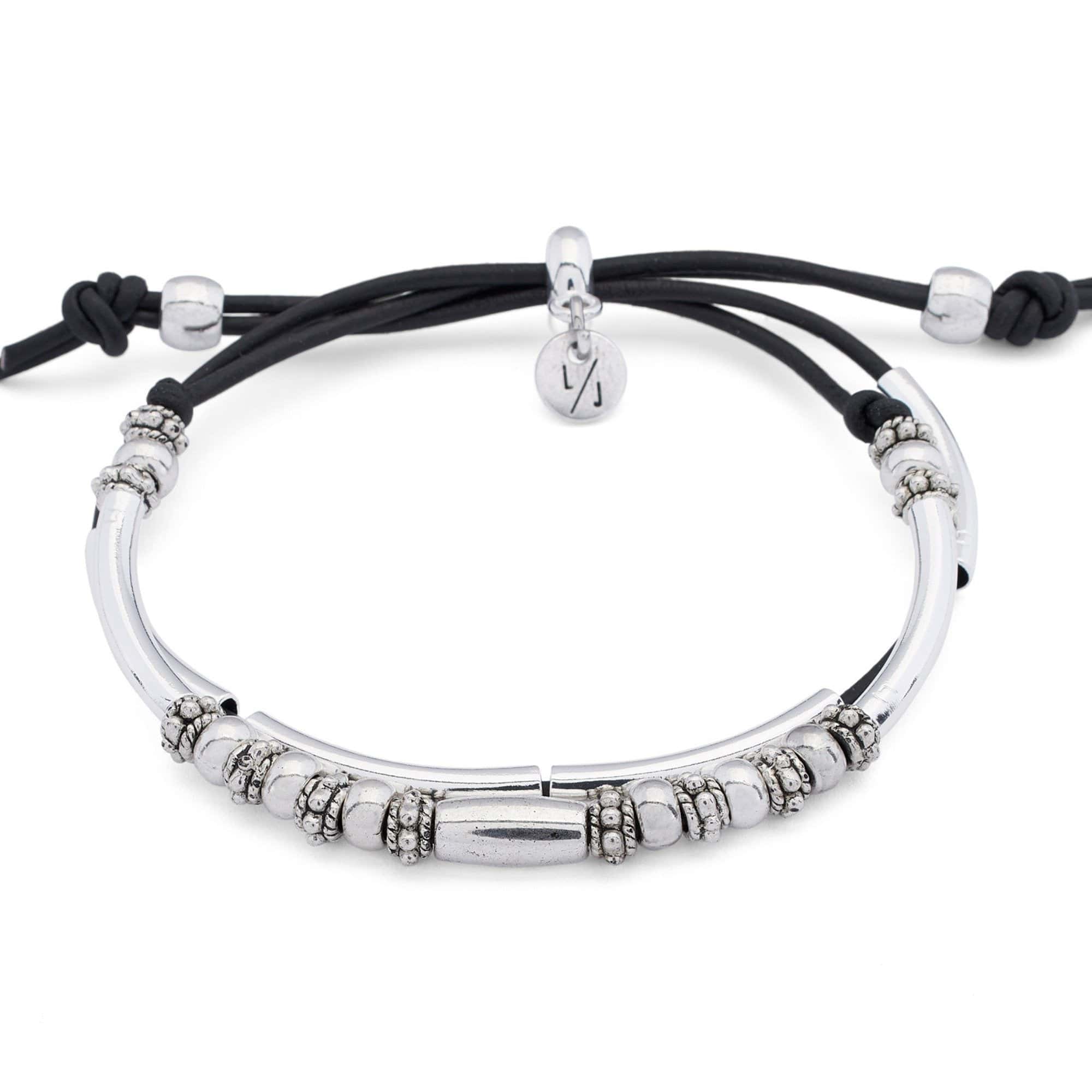 Silver Bracelet in Black Leather for Women