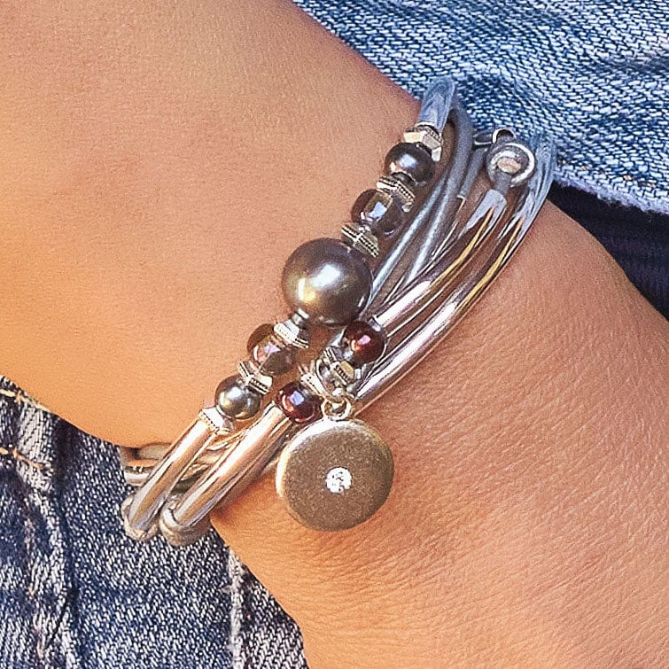 Silver disco charm with crystal