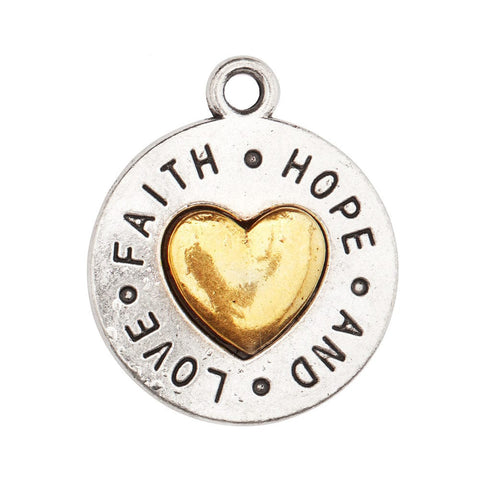 Faith Hope Love Circle Pendant in 14K Gold - Charms for Cancer